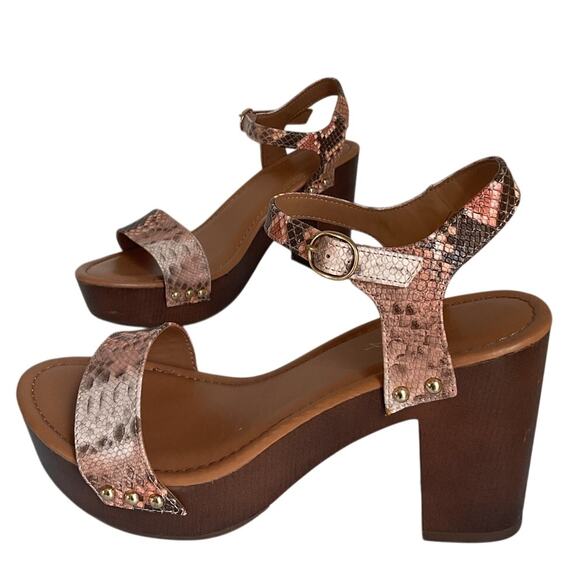 Celia Women's Platform Block Heels Brown Python Retro Sandals Animal Print 10 - Picture 2 of 13